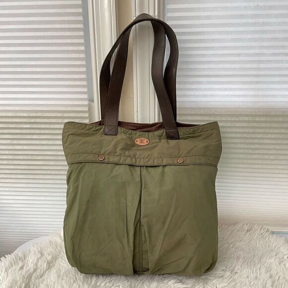 Celine Vintage Reversible Green Nylon & Brown Canvas Tote Shoulder Bag medium - Picture 2 of 12